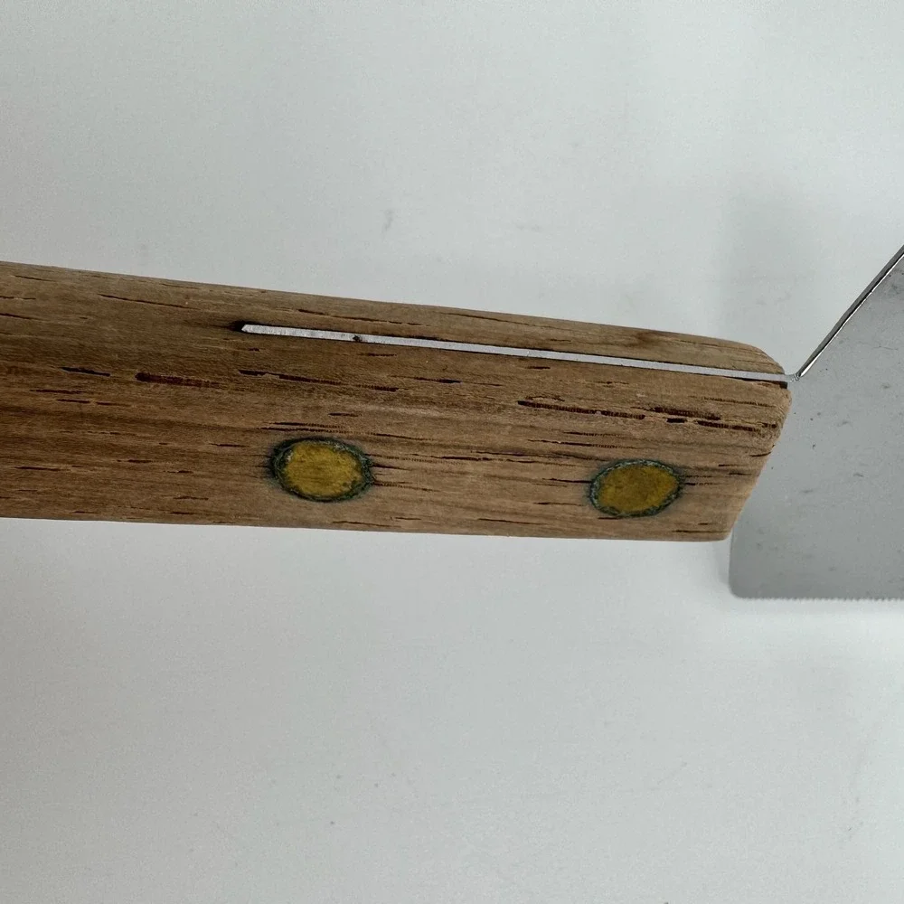 Vtg Cake Pie Server Stainless Steel Wood Handle Serrated Dessert Knife Utensil